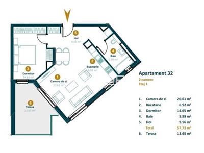 Apartament 2 camere | SEMIFINISAT | terasa 15.3 mp | IINTRE LACURI