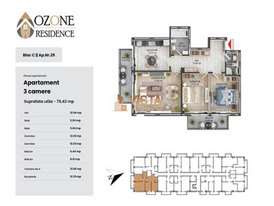 Ozone Residence, Apartament 3 camere-79.5 mp utili, Zona Coresi-Tractorul, Brasov