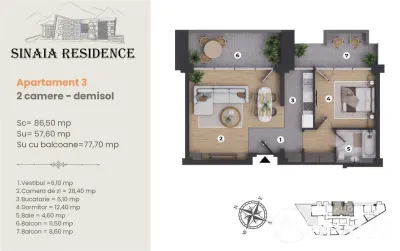 Apartament de Lux cu 2 camere de vanzare in Sinaia, Ap 3 - Sinaia